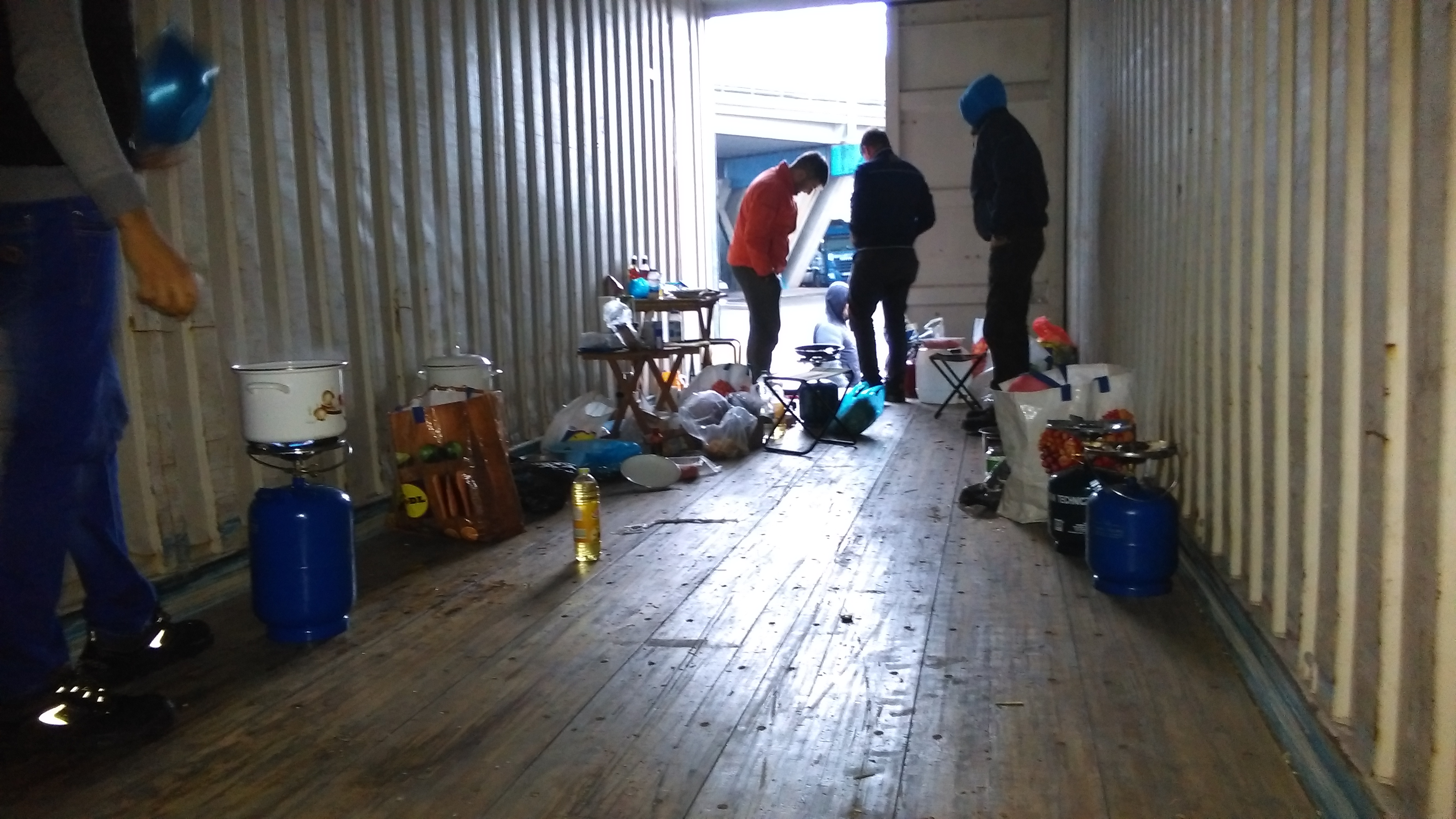 Truck drivers use their trailers for shelter