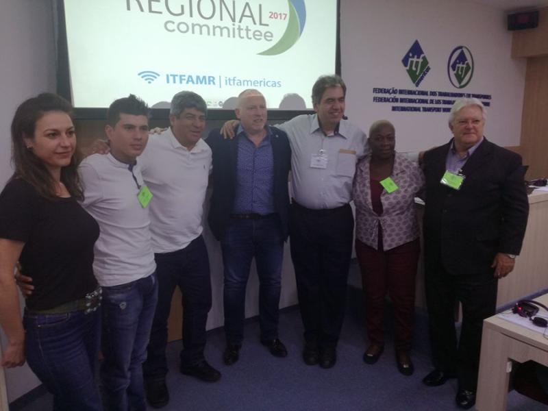 Conference participants, including Pablo Moyano (third from left) and Noel Coard (centre) 
