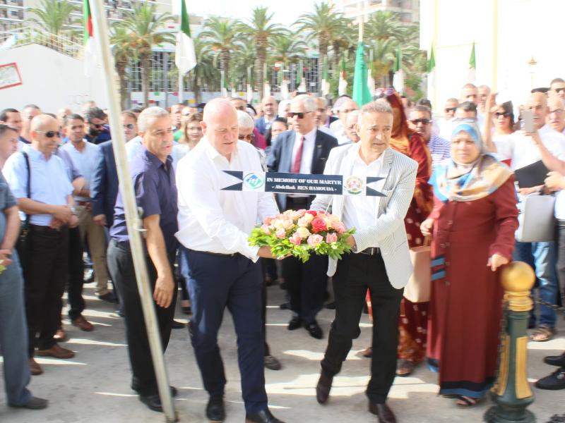 the itf delegation place a memorial at the UGTA offices