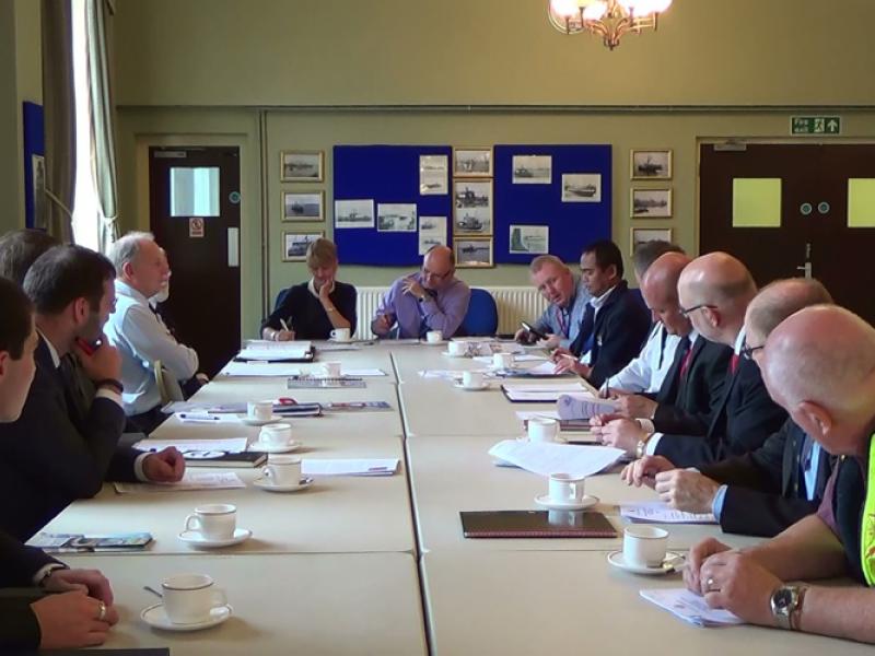 A port welfare committee meets in the UK. Credit: ISWAN