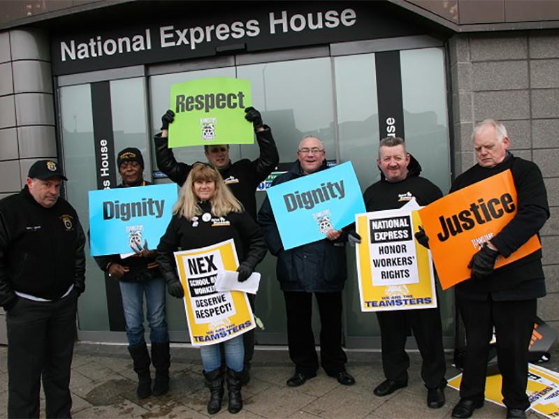 Union protestors outside the National Express AGM in Birmingham, UK