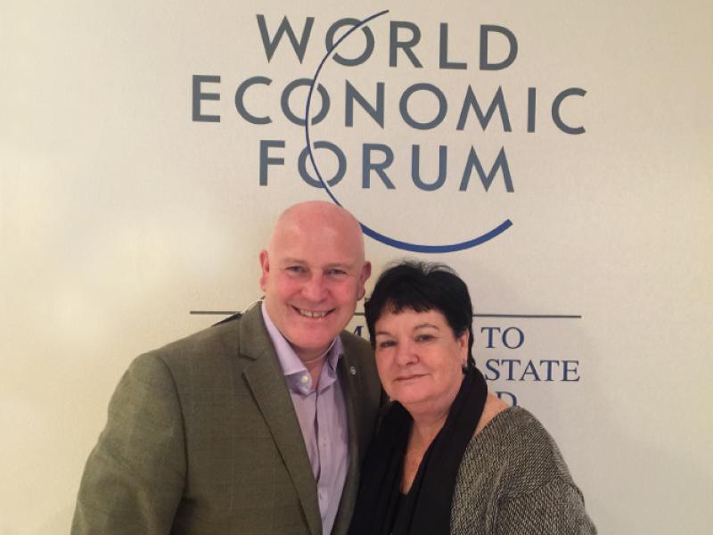 Steve Cotton and Sharan Burrow at the World Economic Forum