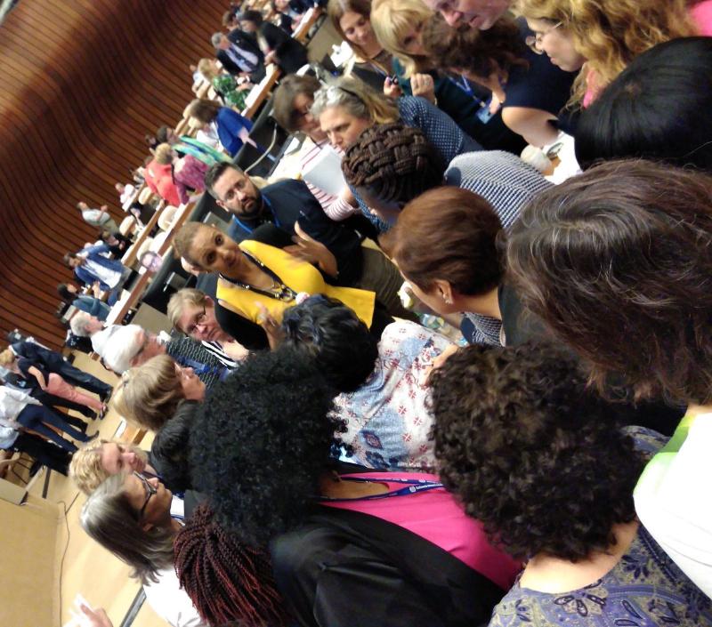 an urgent workers' group caucus during the negotiations at the ILC