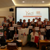 Participants at cabin crew meeting showing support for Delta workers